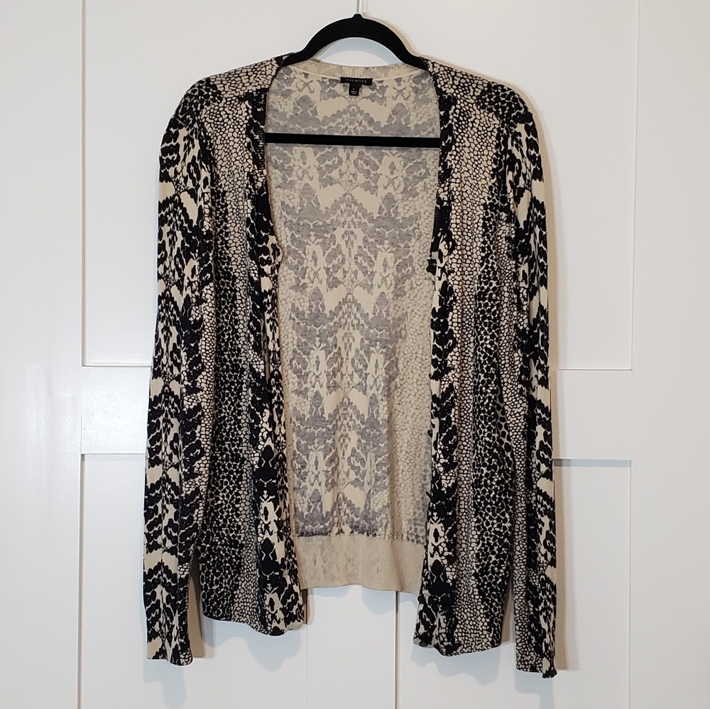 Talbots Cardigan Snakeskin Print Size Large Button Down Up Sweater Black…